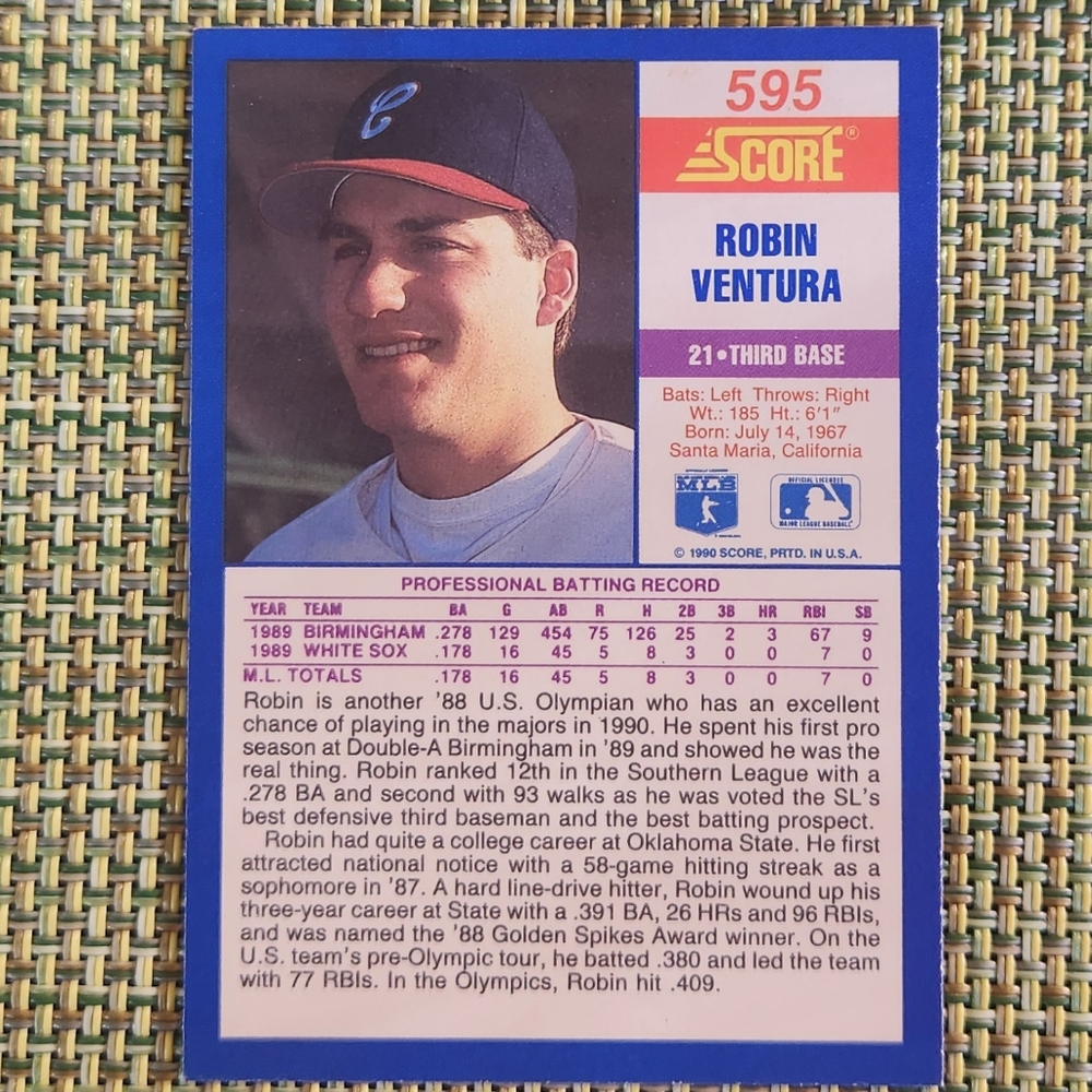 1990 Rookie Robin Ventura Baseball Card - Picture 2 of 2